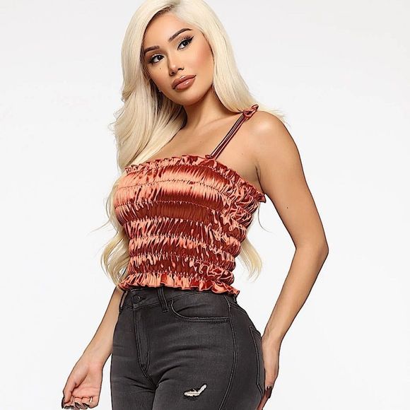 Fashion Nova • Smock Cropped Top • Rust - Picture 3 of 5